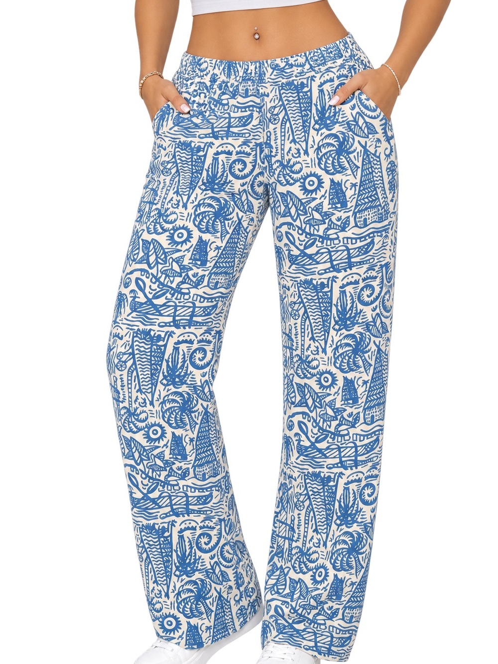 Esprit White and Blue Printed Kids Casual Bottoms, vintage 1980s